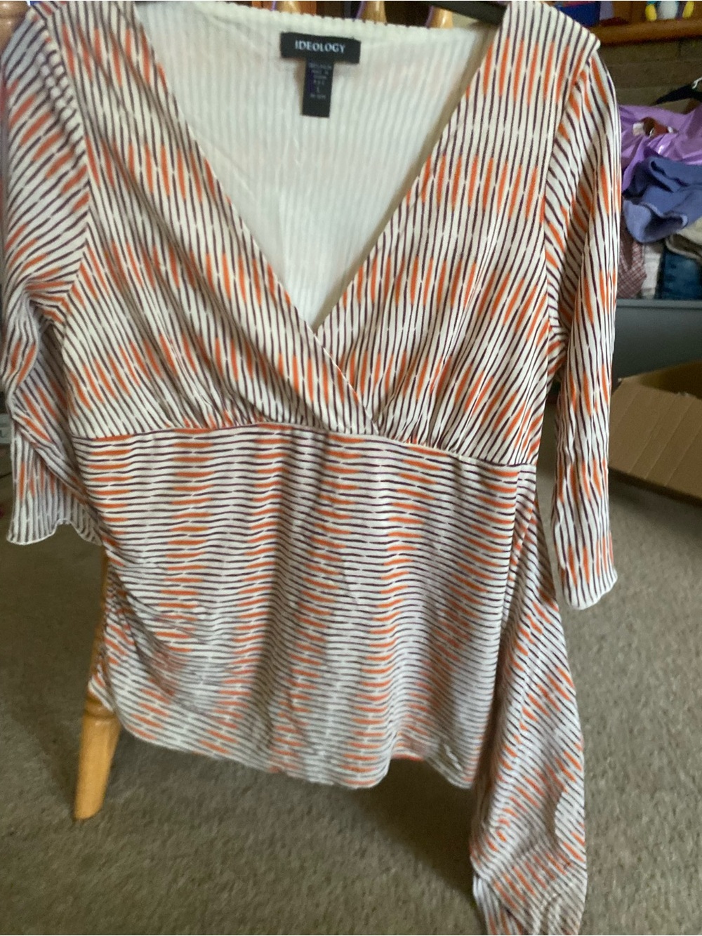 Ideology Orange and White Striped V-Neck Tunic